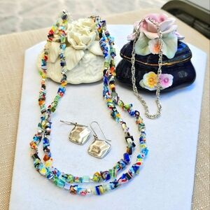 SET! Millefiori Glass Cubes Necklace, 925 SX Earrings & 925 Ankle Bracelet SET!